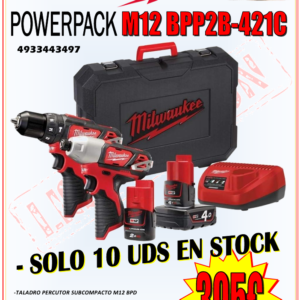 Promo Milwaukee PowerPack Taladro Percutor + Atornillador Impacto + Baterías y Cargador