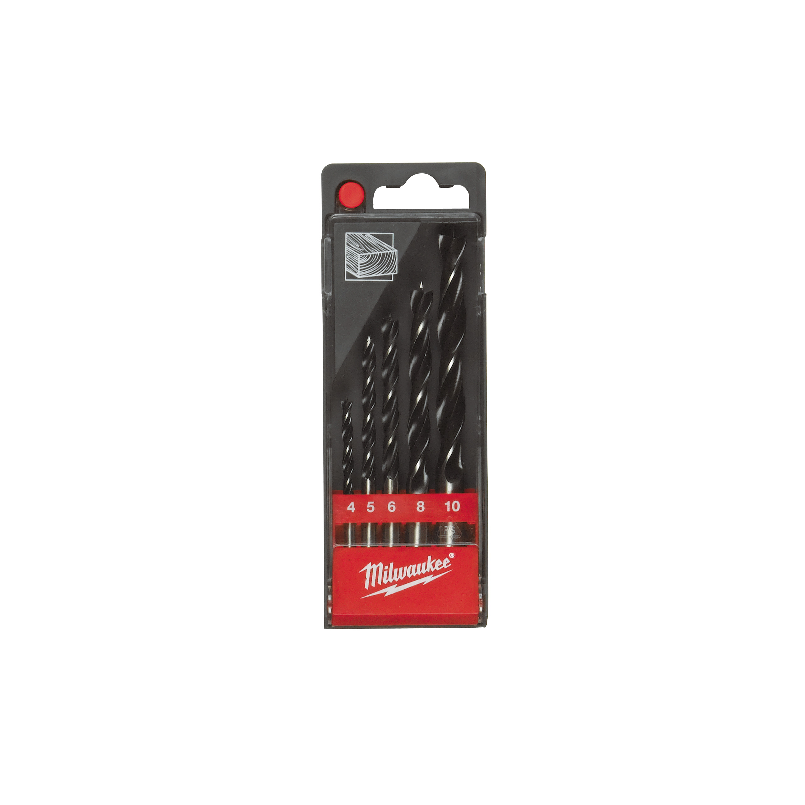 Estuche de plástico con 5 brocas de 3 puntas para madera
