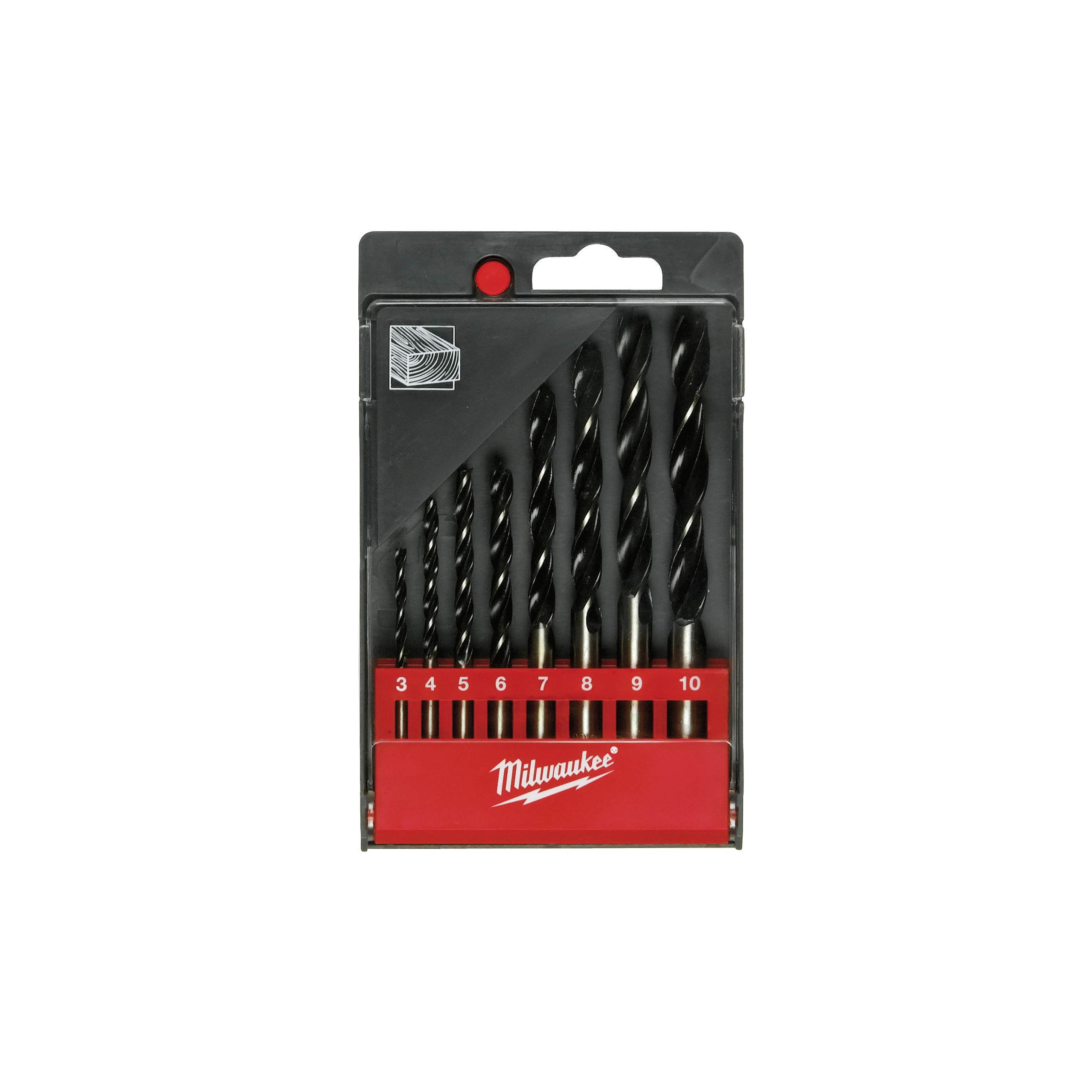 Estuche de plástico con 8 brocas de 3 puntas para madera
