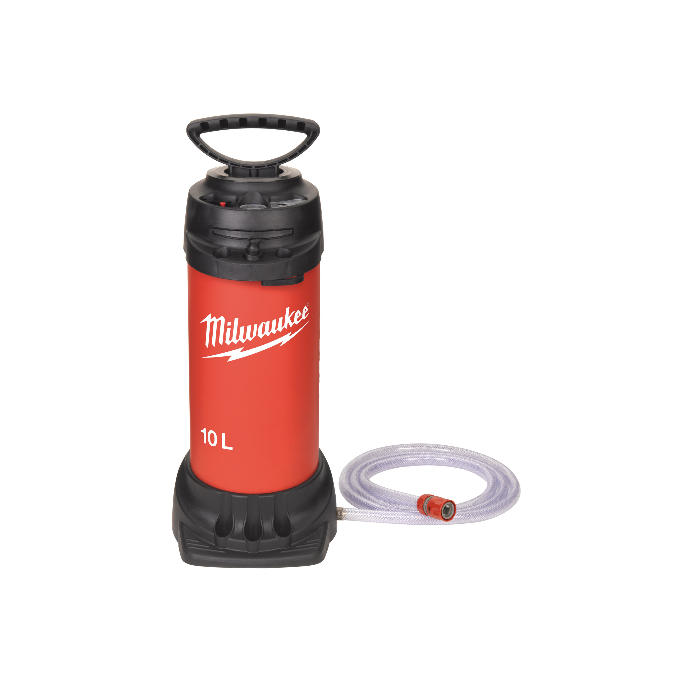 Tanque de agua WT 10. Tanque de acero con recubrimiento interno y externo de poliéster. Con 10 litros de capacidad. Presión máxima de 6 bares y 2,5m de manguera con conexión rápida a los motores de perforación MILWAUKEE®