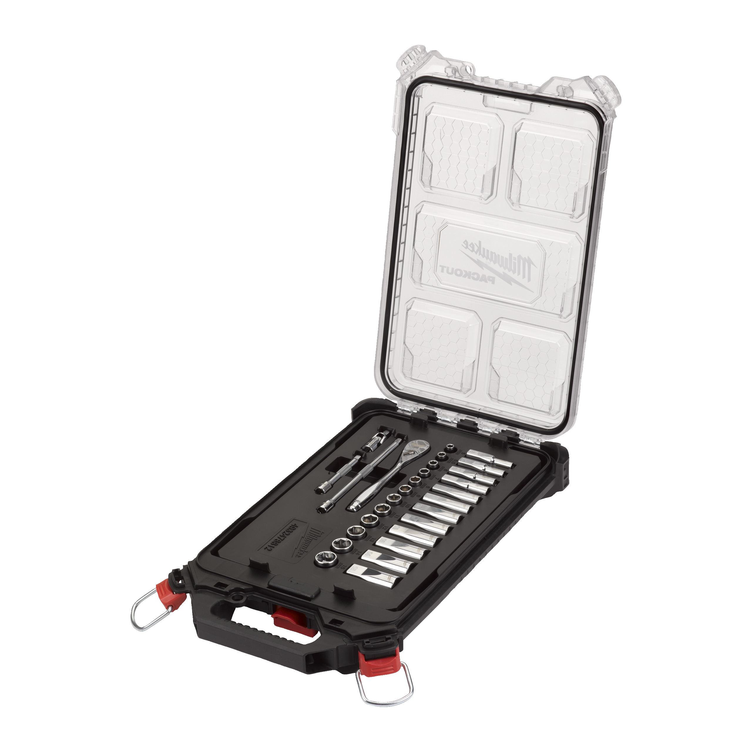 Juego de 28 piezas de vasos y carraca en métrica ¼″ en organizador Slim compacto PACKOUT™