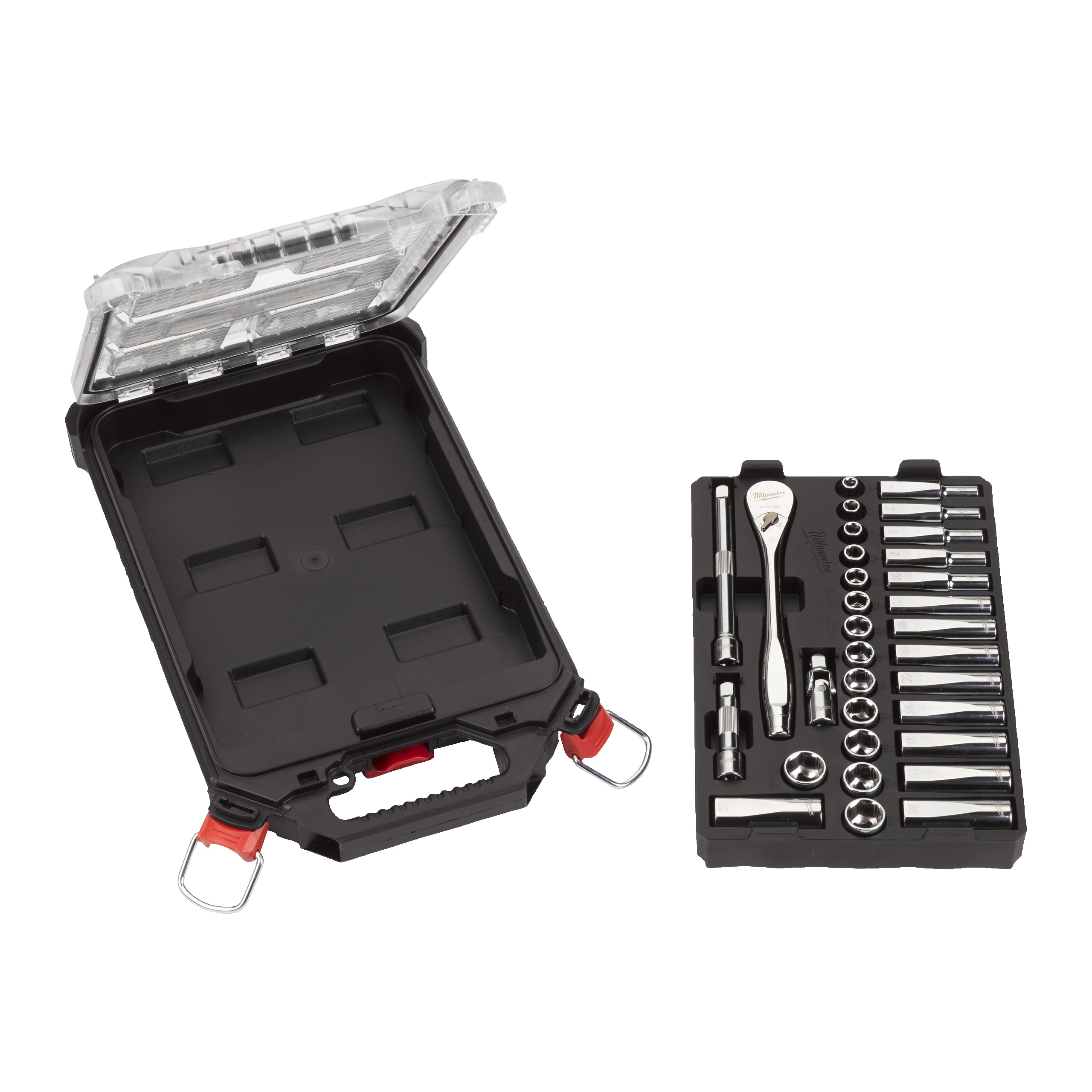 Juego de 32 piezas de vasos y carraca en métrica ⅜″ en organizador Slim compacto PACKOUT™