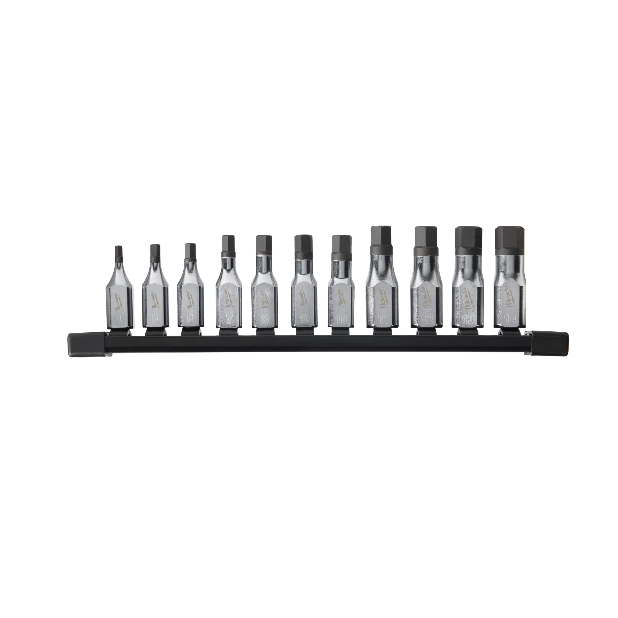 Juego de 11 vasos destornilladores de ⅜″ tipo hex.