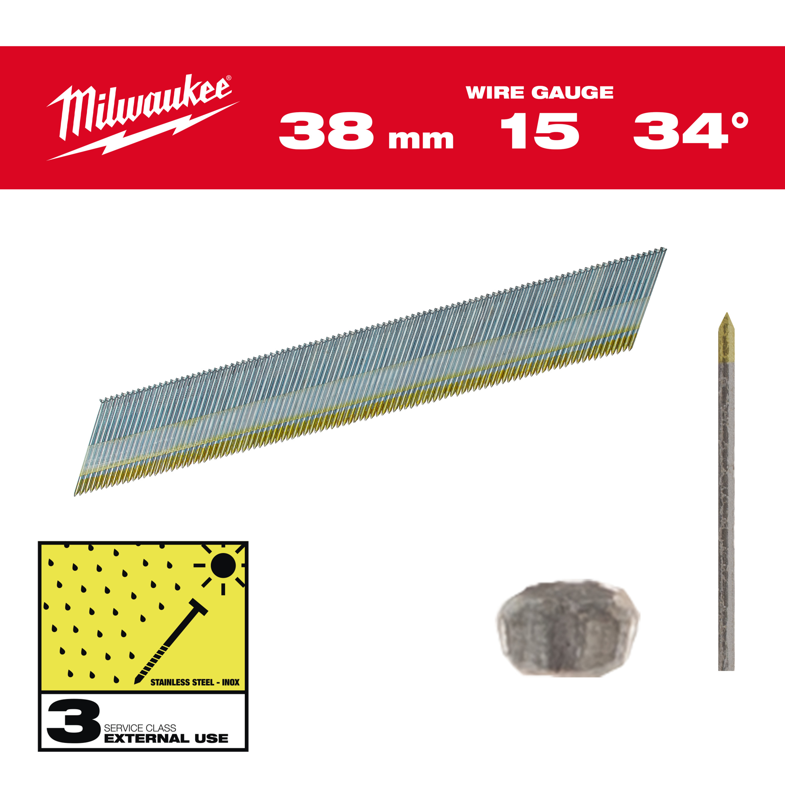 Clavos Inox 15G 34° 38mm - 2.500uds