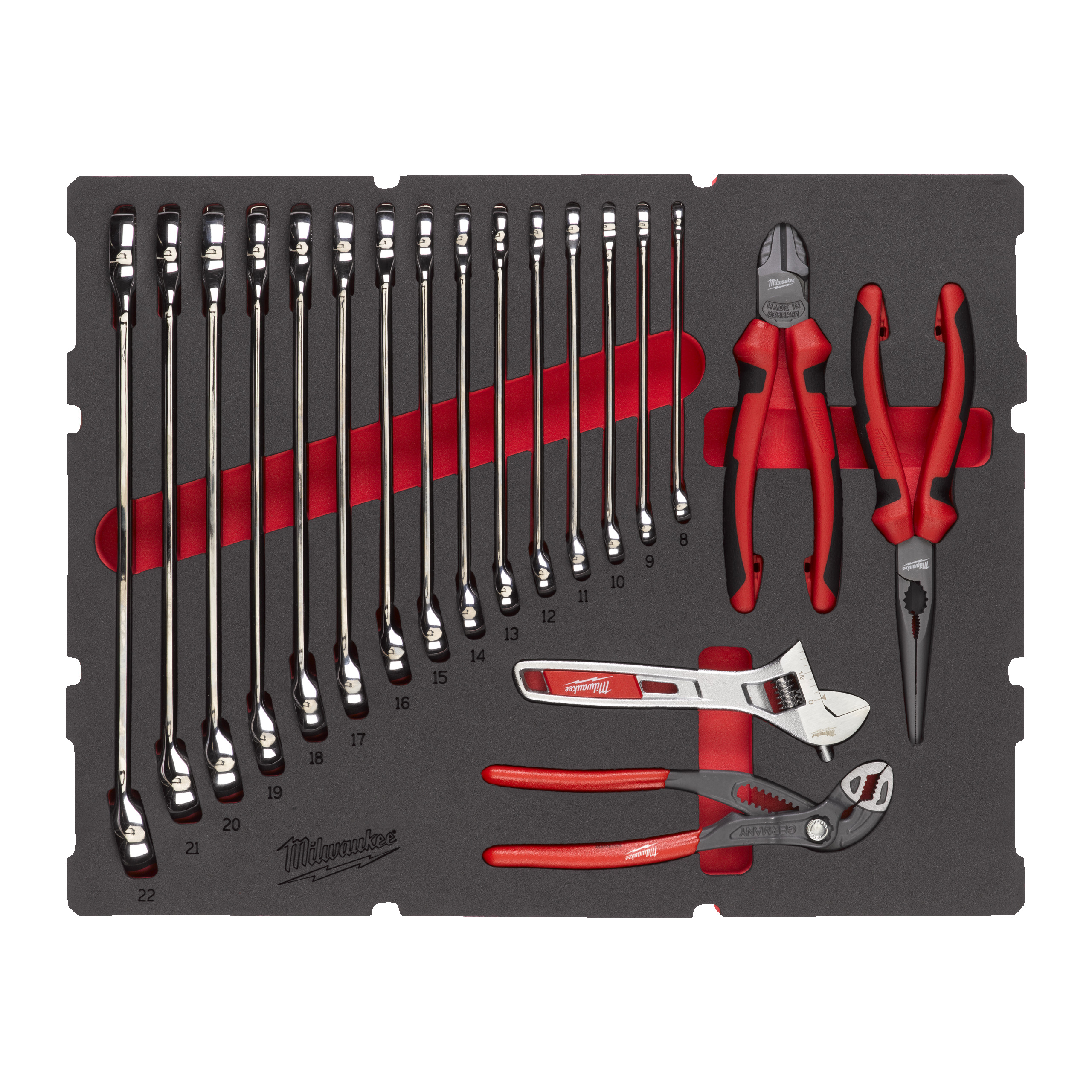 Espuma PACKOUT™ con 19 piezas de llaves combinadas MAX BITE™ y alicates