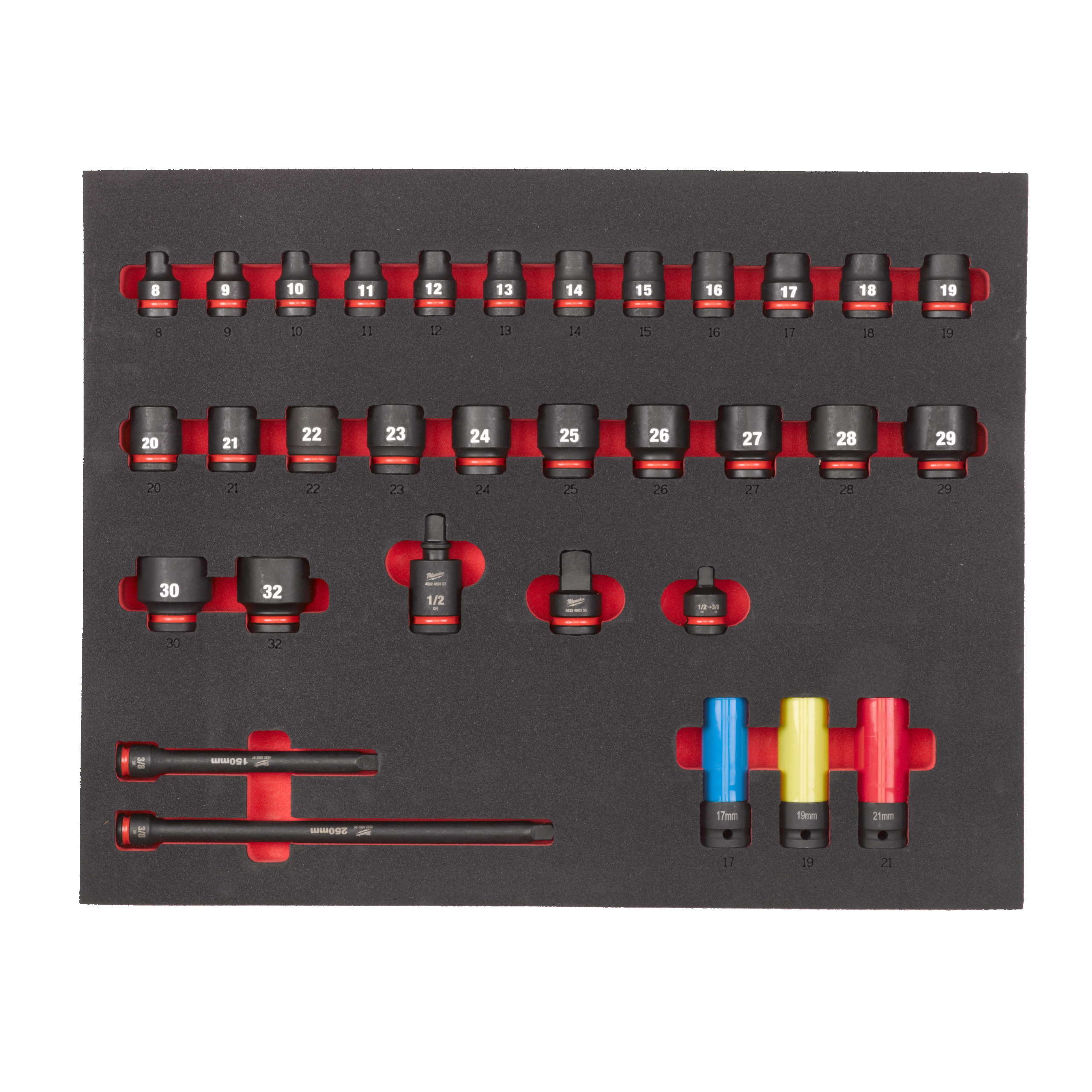 3/3 espuma de 32 piezas con vasos de impacto cortos ½″