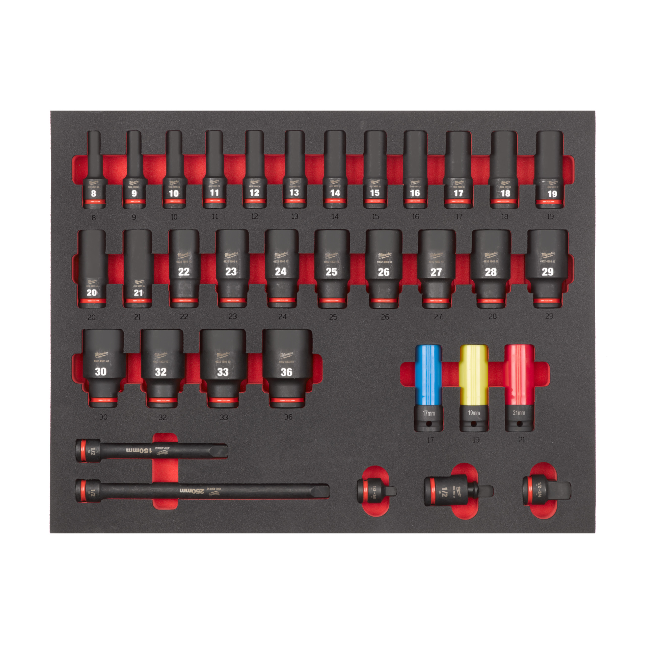 3/3 espuma de 34 piezas con vasos de impacto largos ½″