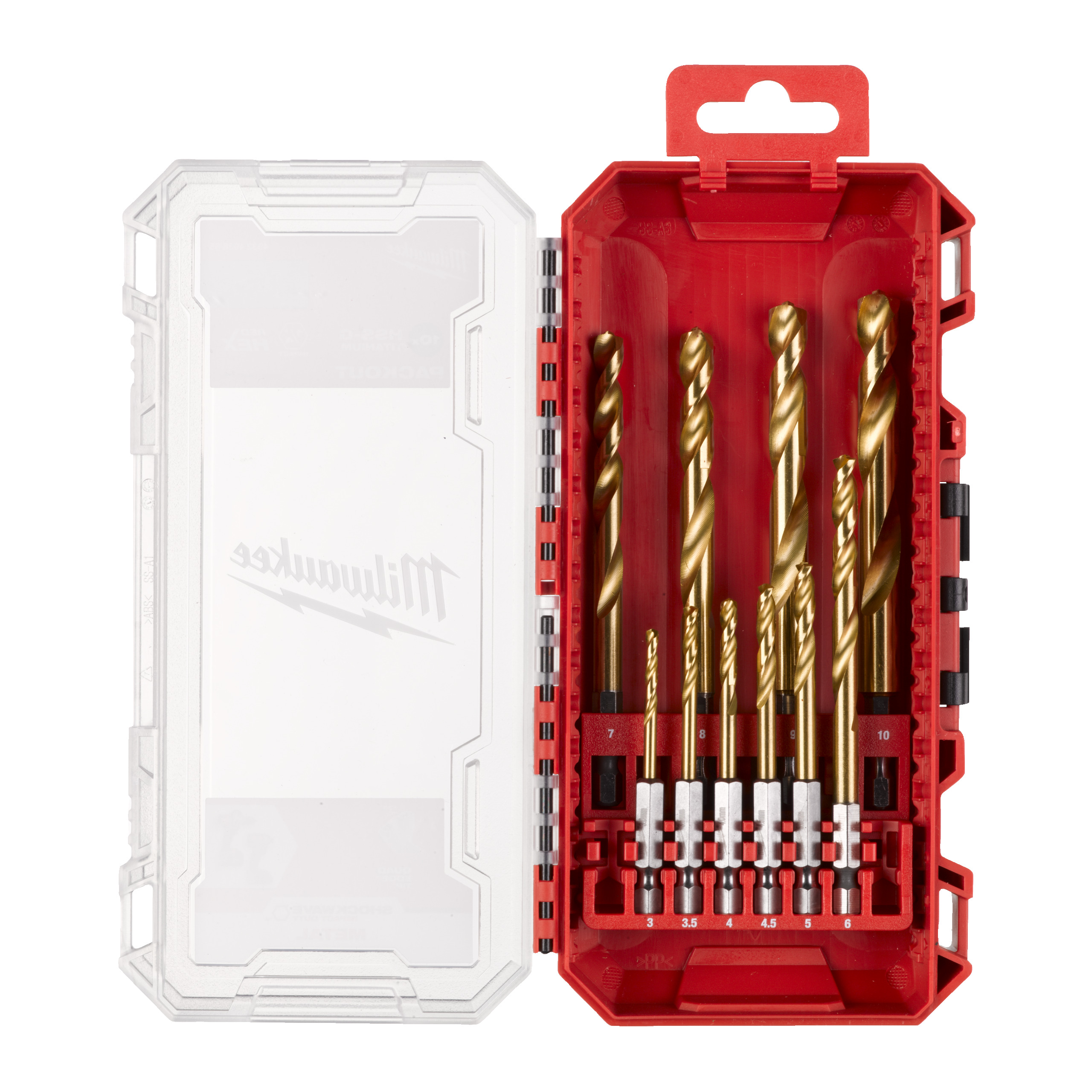 Estuche de plástico con 10 brocas SHOCKWAVE™ HSS-G Tin Red Hex