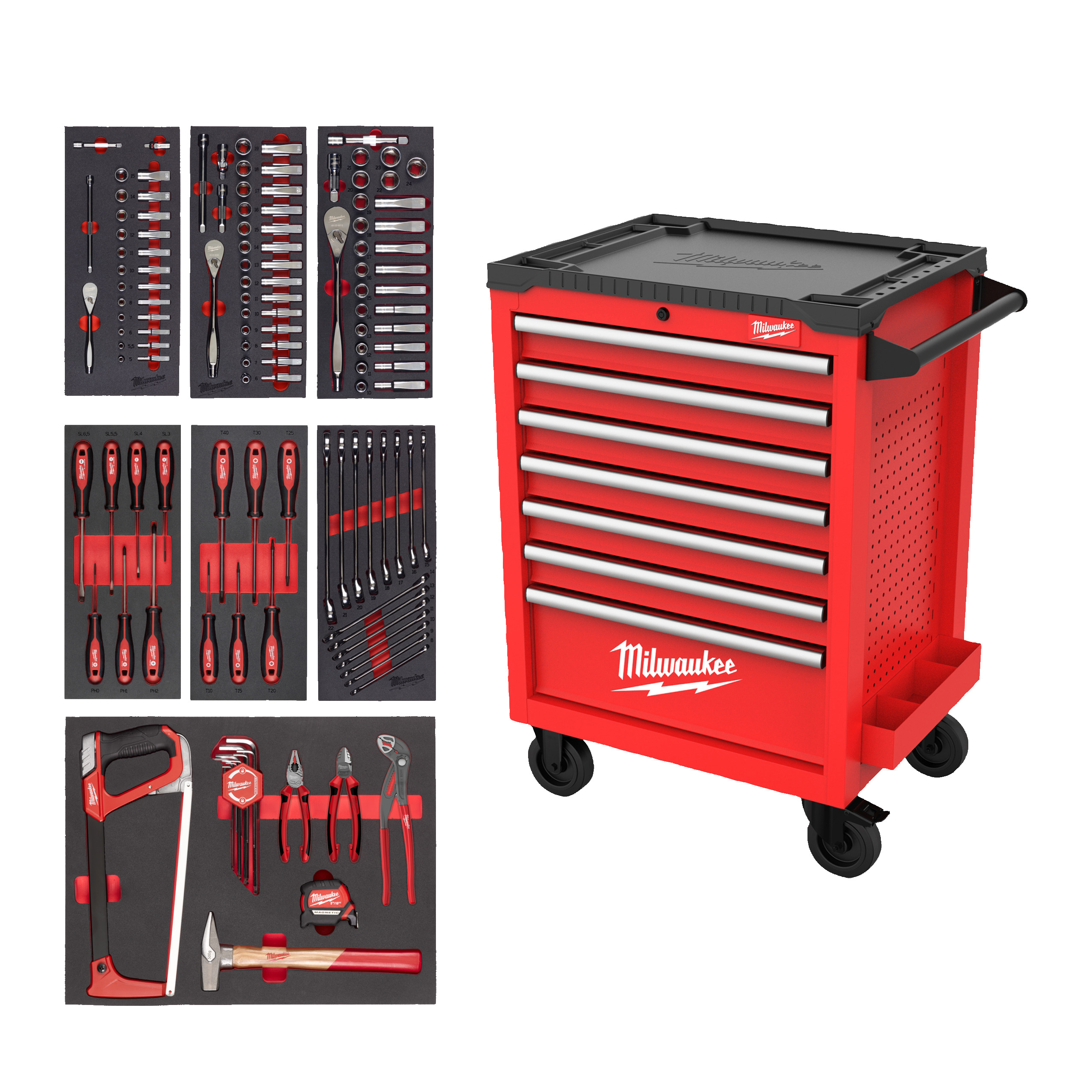 Carro de herramientas con 7 cajones TOOLGUARD™ de 69cm con 131 herramientas