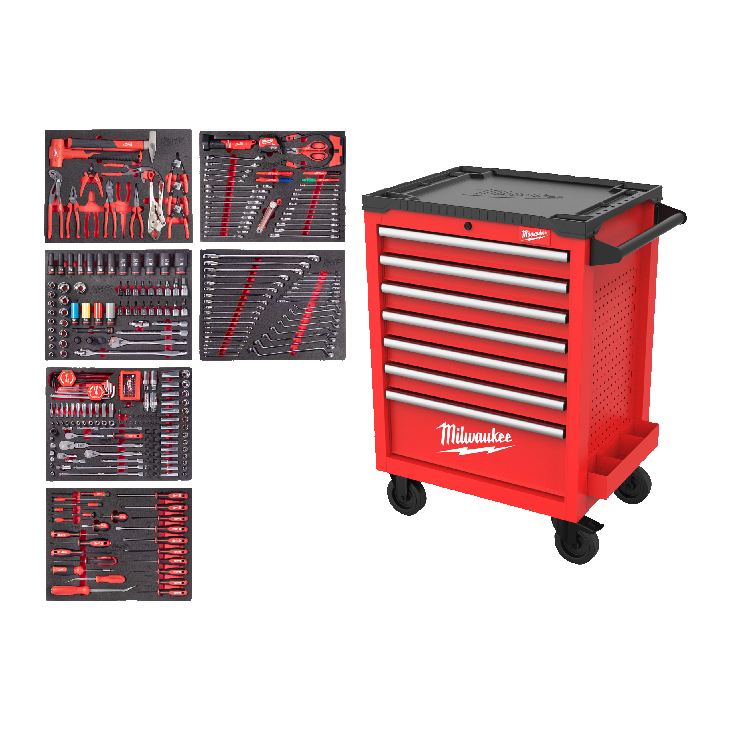 Carro de herramientas con 7 cajones TOOLGUARD™ de 69cm profesional para mantenimiento industrial 337pcs, rojo