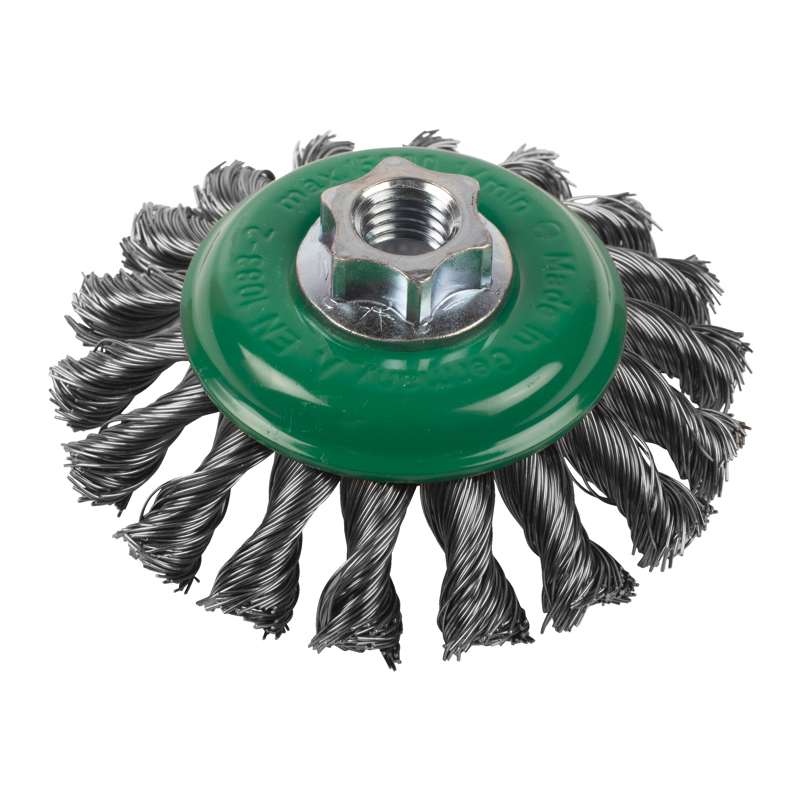 Cepillo Alambre cónico trenzado M14 100x12 acero INOX. 0,5mm