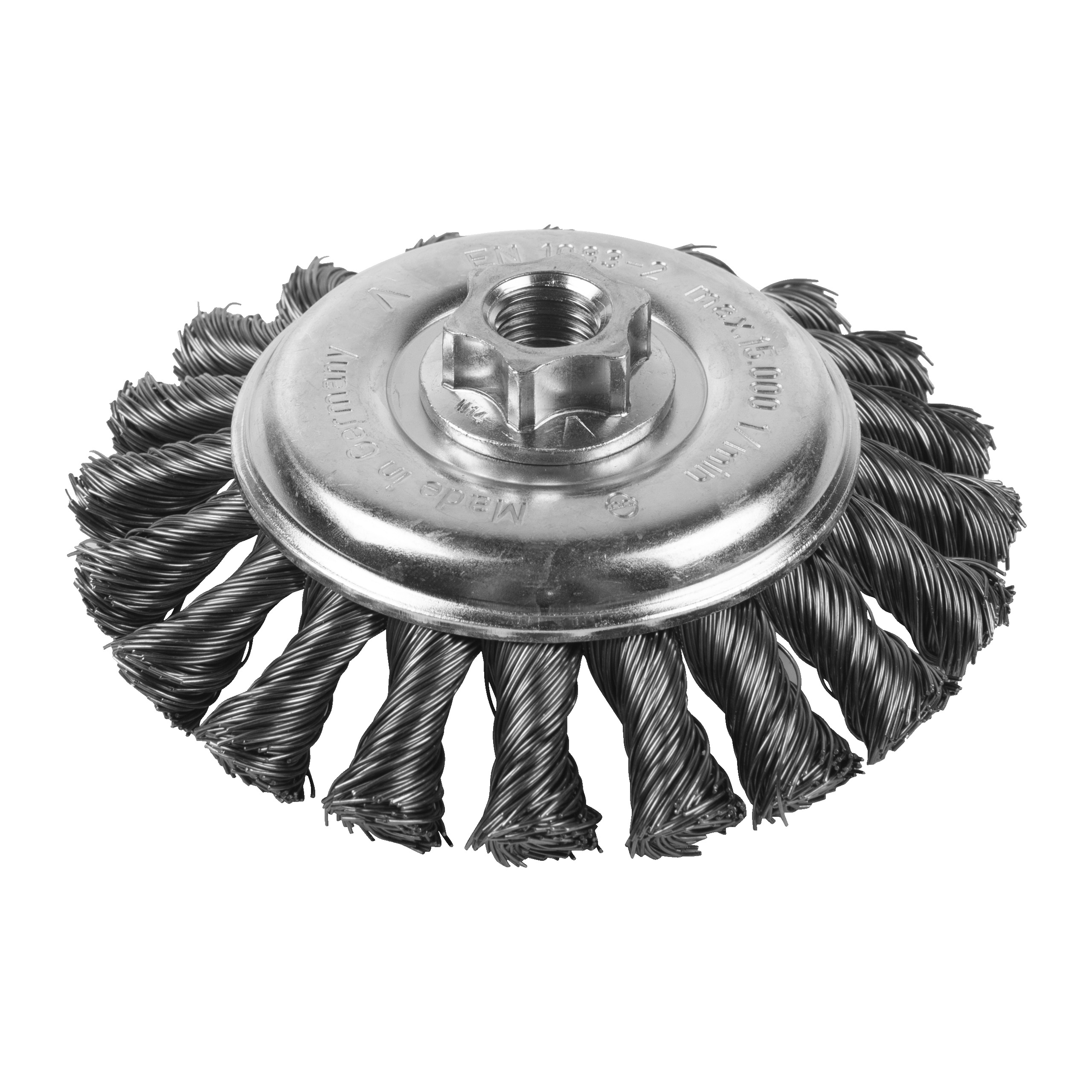 Cepillo Alambre cónico trenzado M14 115x12 acero 0,5mm