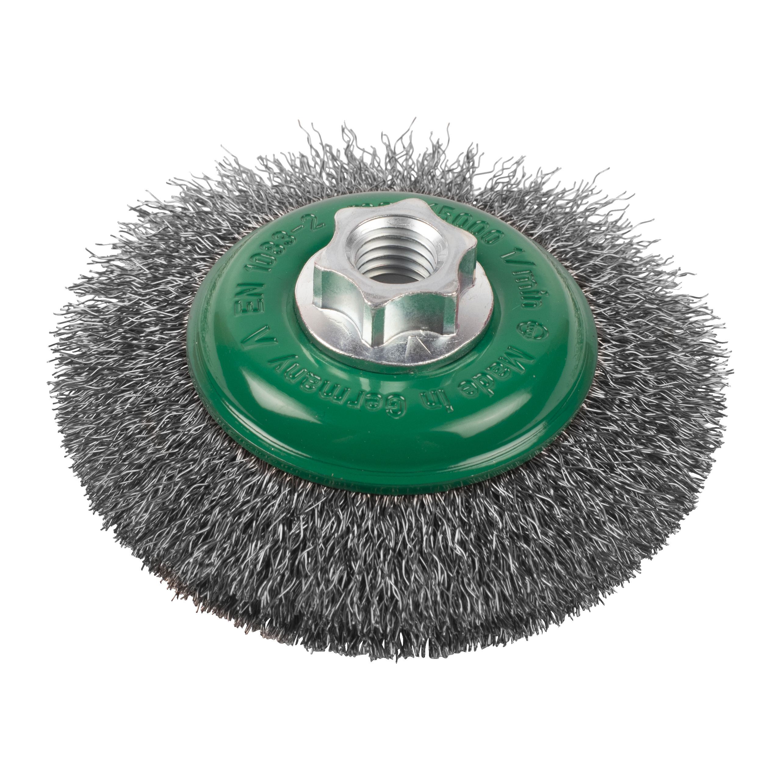 Cepillo Alambre biselado ondulado M14 100x10 acero INOX. 0,35mm